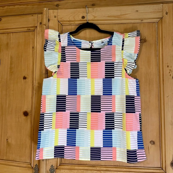 Michelle Mcdowell Tops - Michelle McDowell Printed Tank with Ruffles Size L Cotton Blend